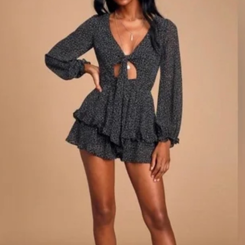 Lulu's Black and White Front Tie Romper